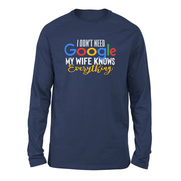 I Don't Need Google, My Wife Knows Everything Men/Unisex Drop Shoulder Sweatshirt in Navy color